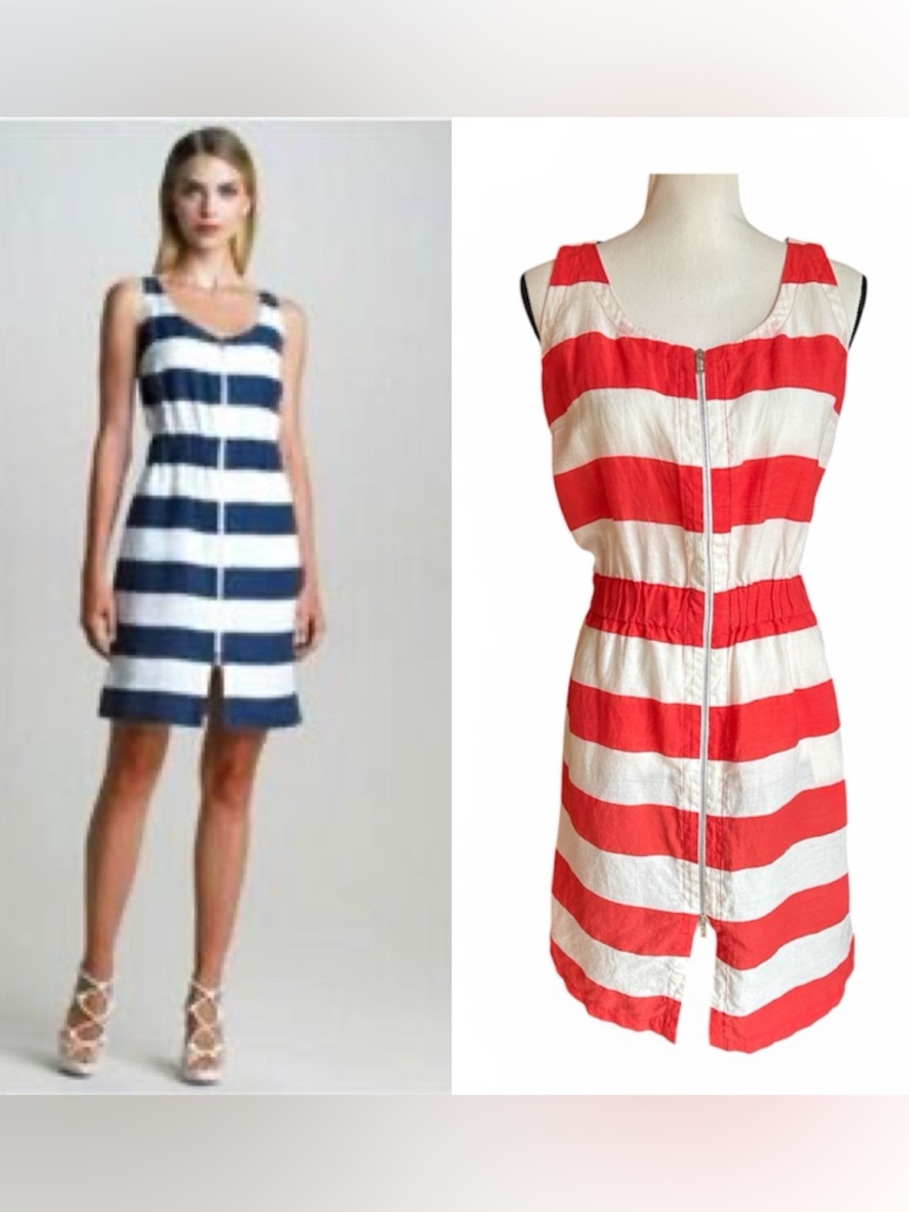 NWOT Armani Collezioni Red and White Striped Linen Zip-Front Midi Dress 12